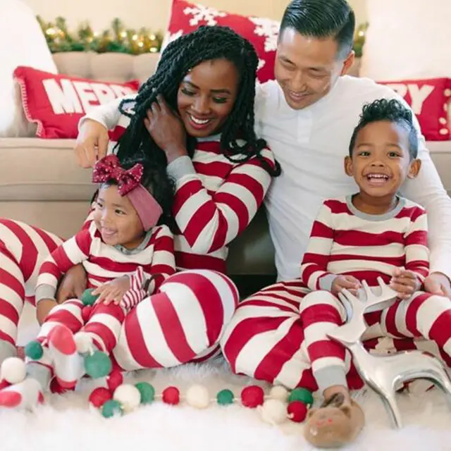 Parent child Striped Christmas Family Suit And Autumn Long sleeved Home Service Suit Stripe - Shop at LoveMi