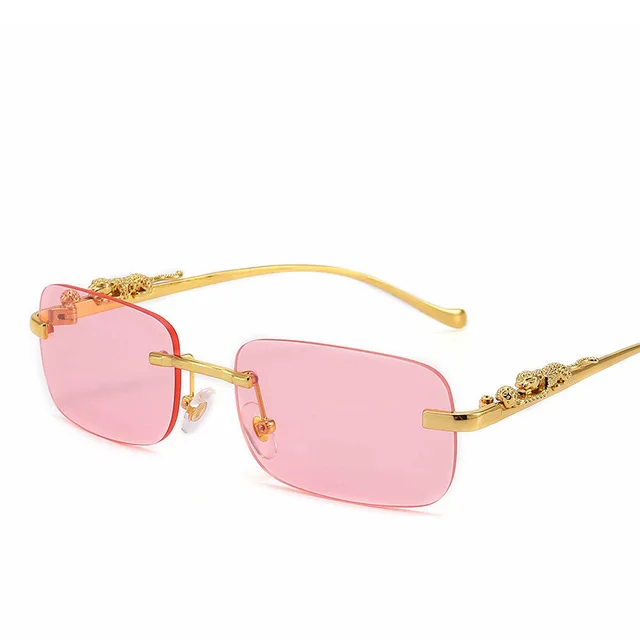 Frameless Square Sunglasses Color Men's And Women's Retro Leopard Head Metal Pink - Shop at LoveMi