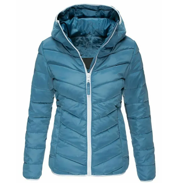 Jacket Pure Color Hooded Cotton Jacket Women Korean Casual Warm Lake Blue - Shop at LoveMi