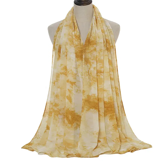 Tie dye Printed Pearl Chiffon Scarf Shawl Beige - Shop at LoveMi