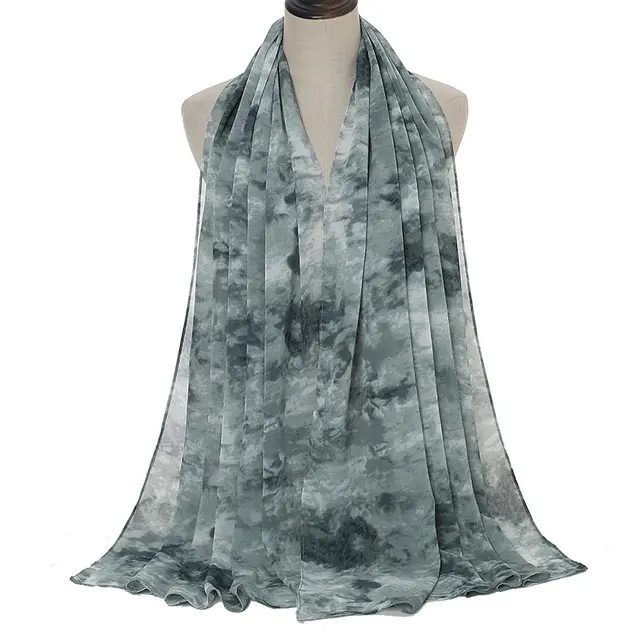 Tie dye Printed Pearl Chiffon Scarf Shawl Green - Shop at LoveMi