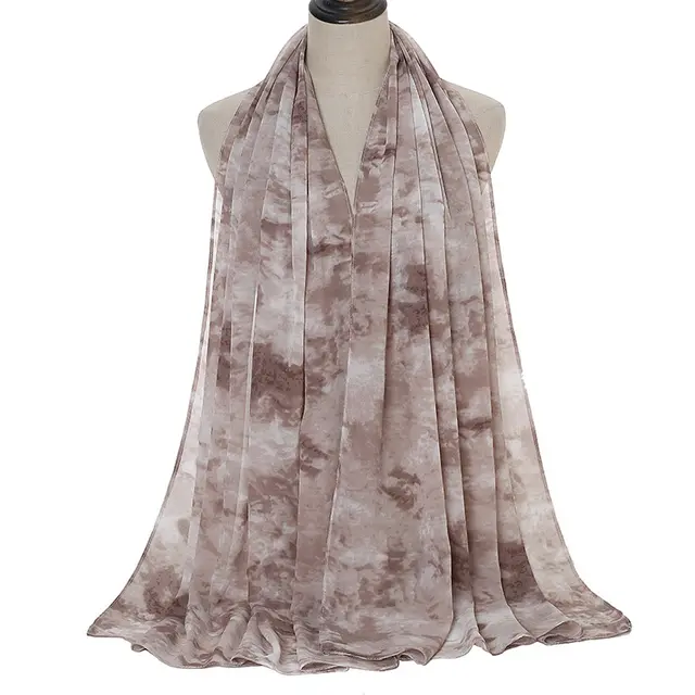 Tie dye Printed Pearl Chiffon Scarf Shawl Khaki - Shop at LoveMi