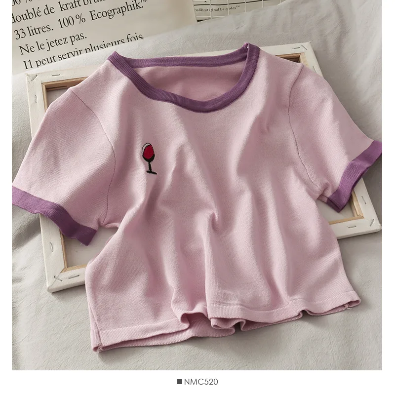 Women's Round Neck Tops Short sleeved T shirts Purple - Shop at LoveMi