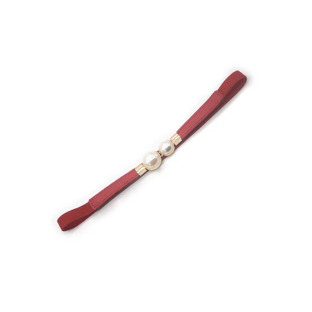 Pearl Pair Button Fine Ladies Dress Fashion Hundred Matching Accessories With Elastic Elastic Waistband Waist Red - Shop at LoveMi