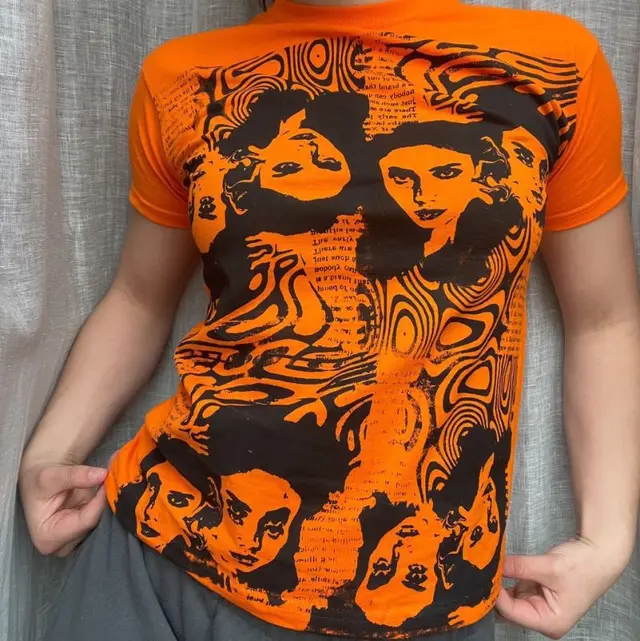 Fashion Ladies T shirt Print Color Multicolor Head T shirt Orange - Shop at LoveMi