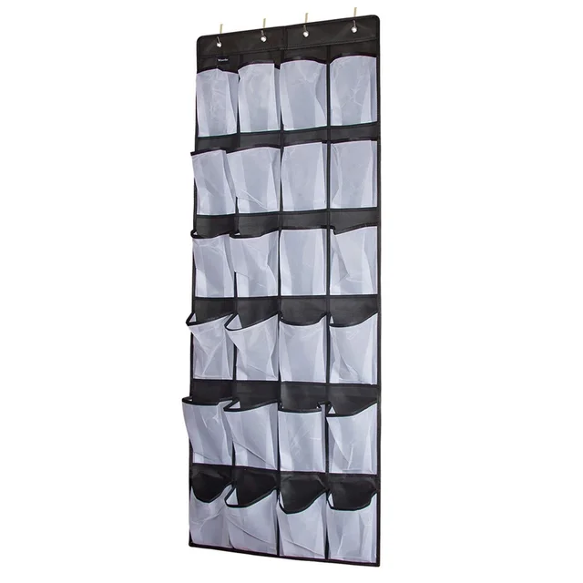 Grey 24 Grid Mesh Non woven Door Rear Hanging ItemShoe Storage Bag Blackwhite - Shop at LoveMi