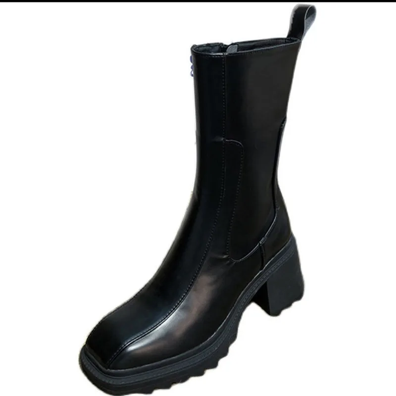 Summer And Autumn New Square Head Thick Heel Black - Shop at LoveMi