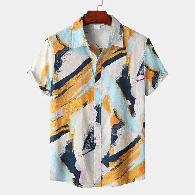Men's Floral Print European And American Style Short Sleeves Orange - Shop at LoveMi