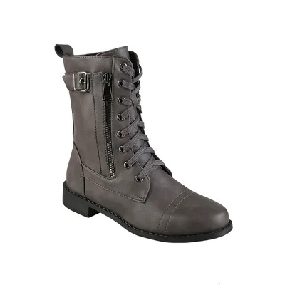 Side Zipper Lace up Mid tube Casual Women's Boots Grey - Shop at LoveMi