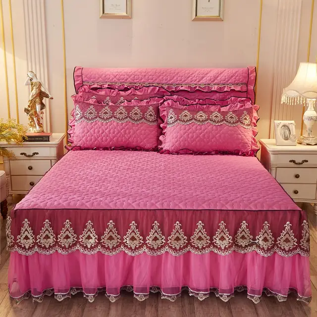 Quilted Lace Bed Skirt Thickened Plus Cotton Bedspread Single Piece Simmons Bed Cover Bed Circumference 1.8m Bed - Light Sha Man Dance Bean Past