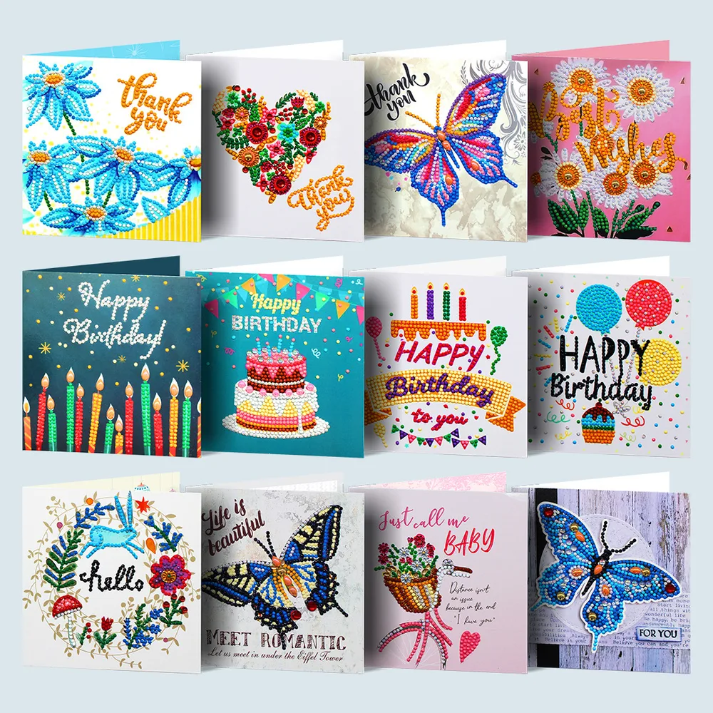 Birthday Card Thank You Card DIY Dot Diamond Blessing Card 5D Diamond Painting - Diamond Painting Greeting Card
