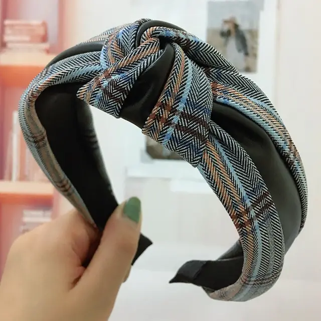 Houndstooth Wide brim Retro Headband Adult Hair Accessories Black Leather - Shop at LoveMi