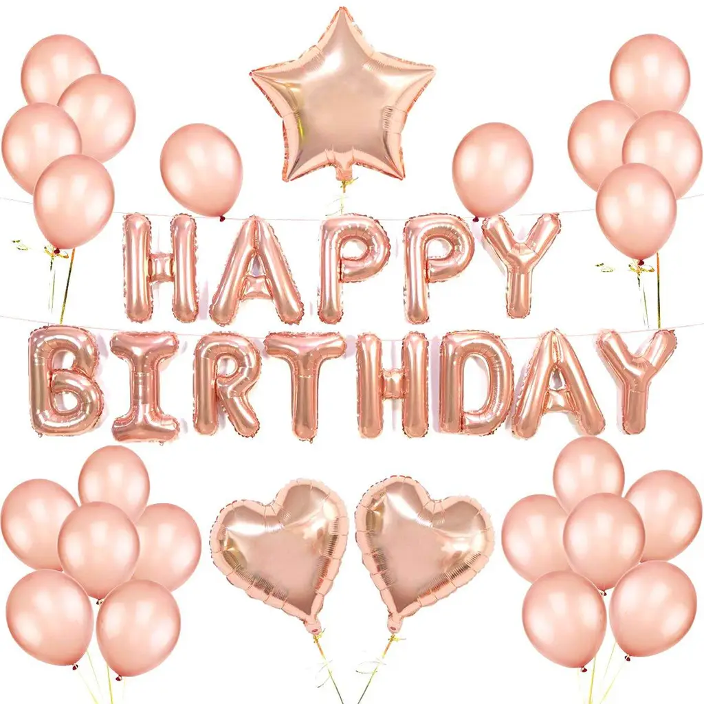 Happy Birthday Birthday Letter 16 Inch Rose Gold Balloon Set - Happy Birthday Set