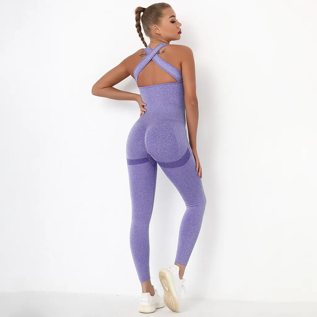 Sexy Beauty Back One-piece Bra Tight Sports Yoga Wear - Purple
