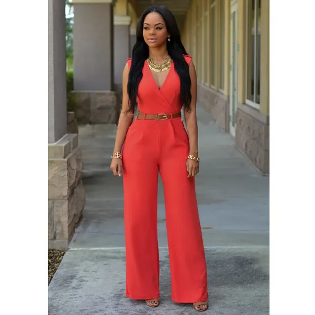 High Waist V neck Wide leg Pants Irregular Suit With Belt Orange - Shop at LoveMi