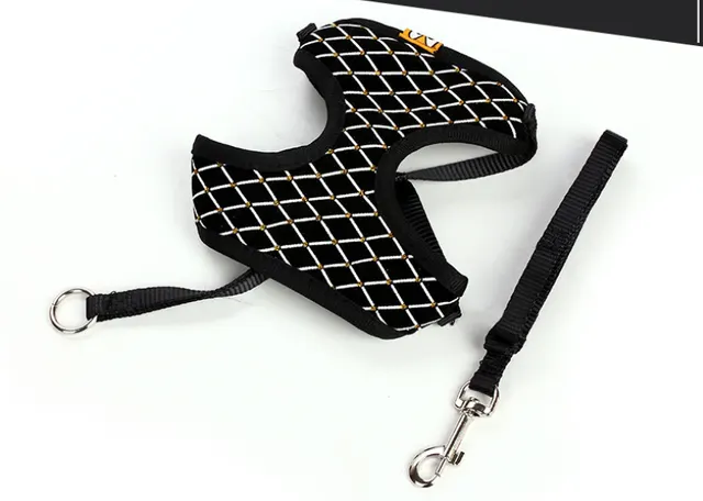 Dog Leash Breathable Mesh With Flash Diamond Nylon Pet Chest Back Leash Black - Shop at LoveMi
