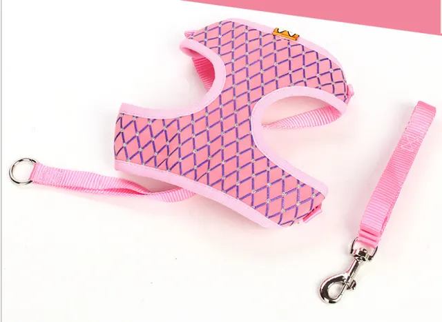 Dog Leash Breathable Mesh With Flash Diamond Nylon Pet Chest Back Leash Pink - Shop at LoveMi