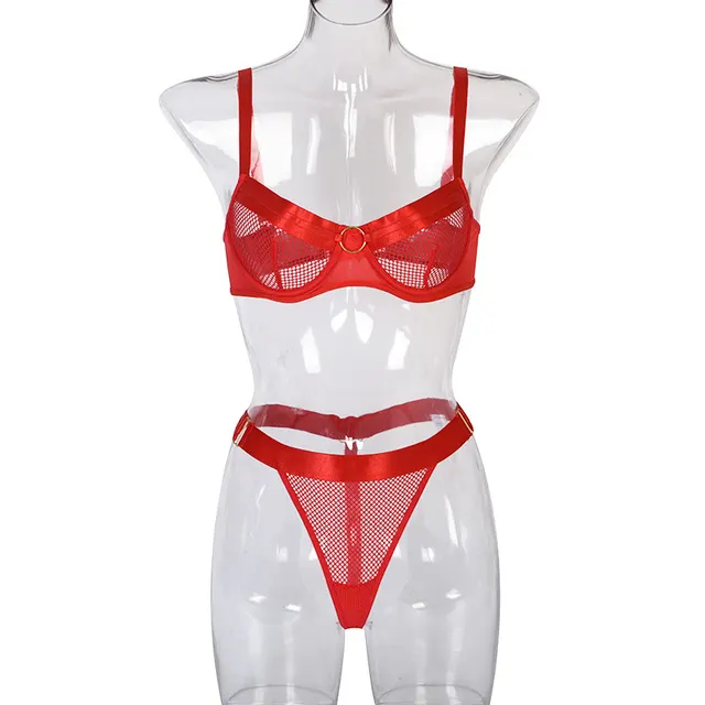 Mesh Stitching Ladies Sexy Lingerie Set Red - Shop at LoveMi