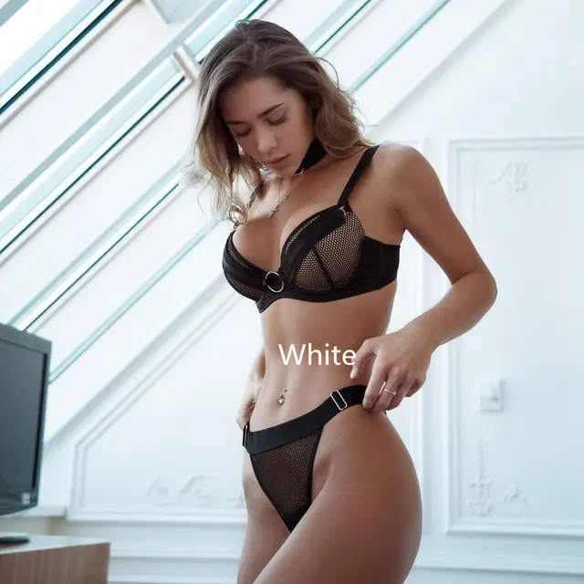 Mesh Stitching Ladies Sexy Lingerie Set White - Shop at LoveMi