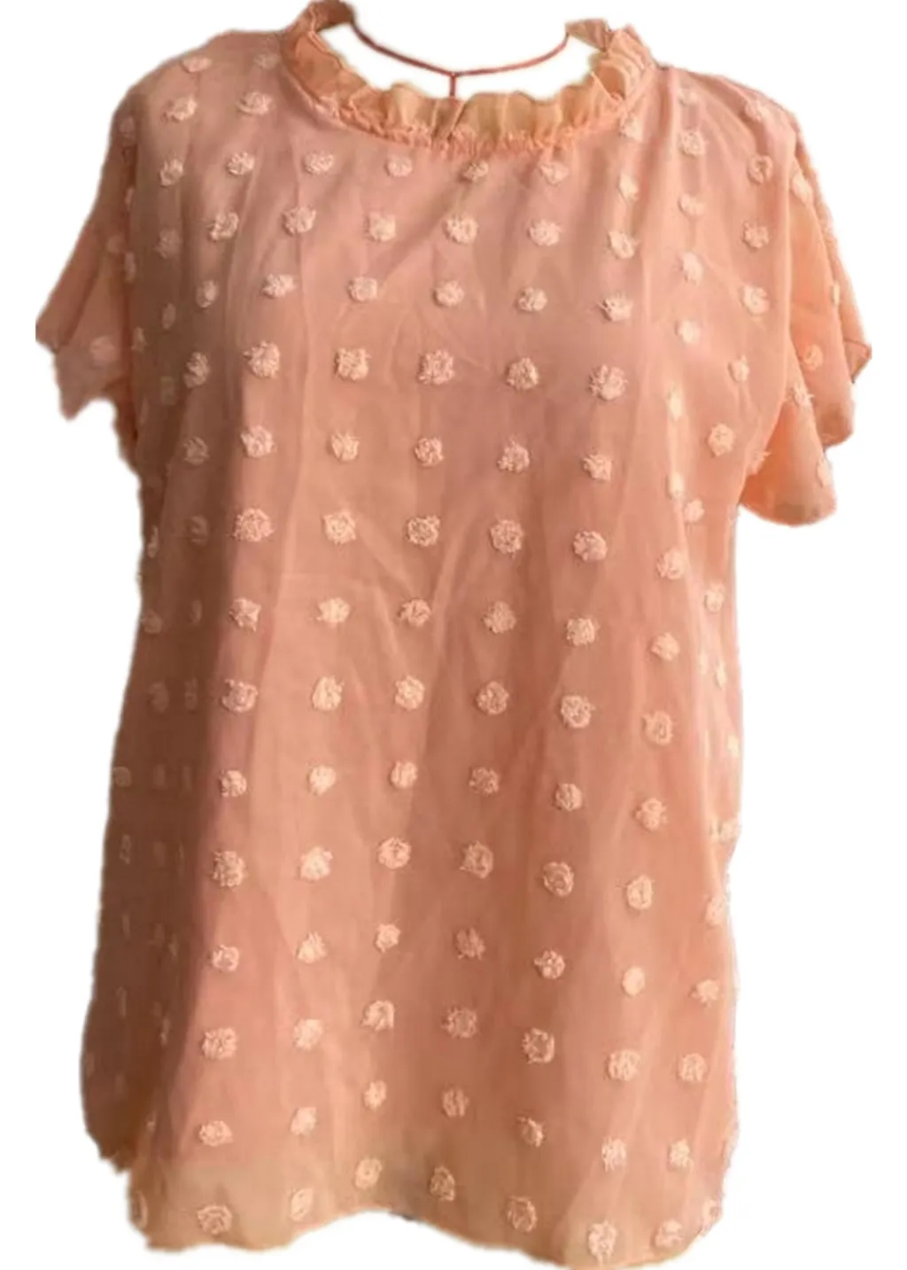Chiffon Shirt Summer Casual Round Neck Short Sleeve Top - Orange