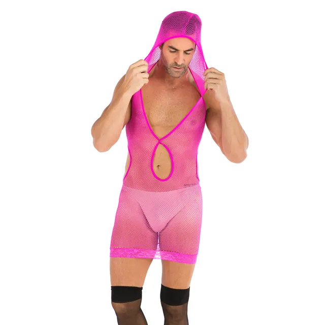 Men's Plus Size One piece Sexy Net Dress Stockings Sexy Bodysuit Z - Shop at LoveMi