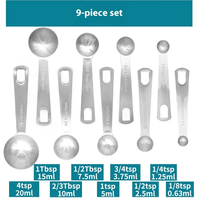 Stainless Steel Measuring Spoon Set For Baking Seven piece Measuring Spoon Set 9Pcs Measuring Spoon - Shop at LoveMi