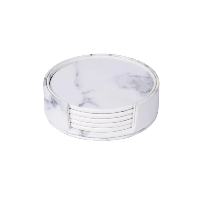 Marble Pattern Coaster Pu Coaster Double sided Leather Coaster Bar Coaster Solid Color Leather Coaster White - Shop at LoveMi