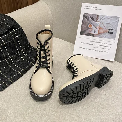 Autumn All Match Thick Heeled Thin Short Boots White - Shop at LoveMi