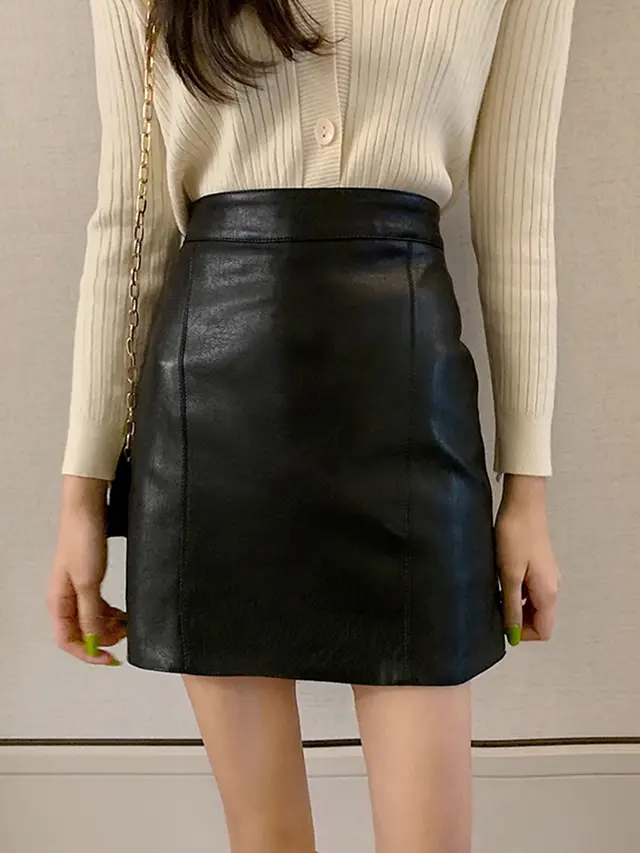 Bag Hip All match Harajuku Korean Leather A line High Waist Skirt Black - Shop at LoveMi