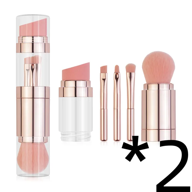 5 in 1 Makeup Brushes Multifunctional Portable Foundation Eyeshadow Puff Powder Maquillaje Cosmetic With Brush Cleaning Bowl 2Pcs Rose Gold - Shop at LoveMi