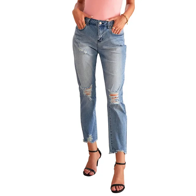 Fashion Sexy Ripped Raw Edge High Waist Ladies Cropped Jeans - Shop at LoveMi