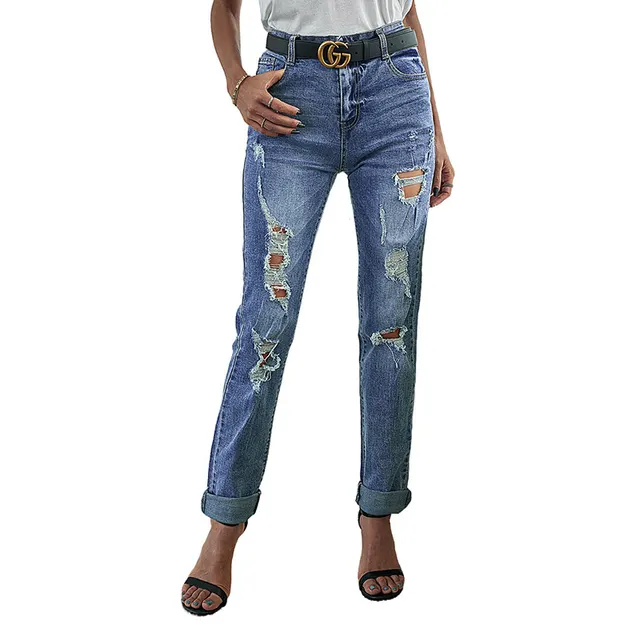 Fashion Sexy Ripped Raw Edge High Waist Ladies Cropped Jeans G - Shop at LoveMi