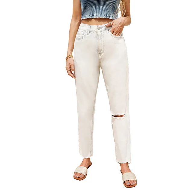 Fashion Sexy Ripped Raw Edge High Waist Ladies Cropped Jeans H - Shop at LoveMi