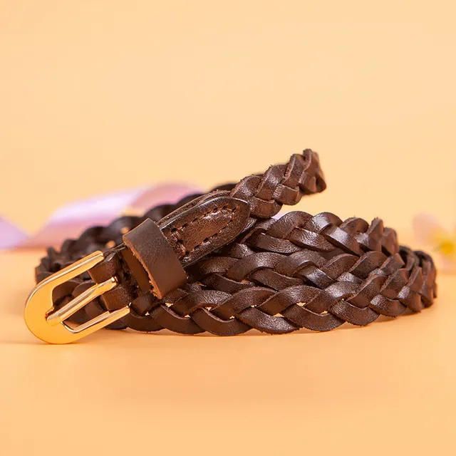 Womens First Layer Imported Full Leather Decorative Belt Coffee - Shop at LoveMi