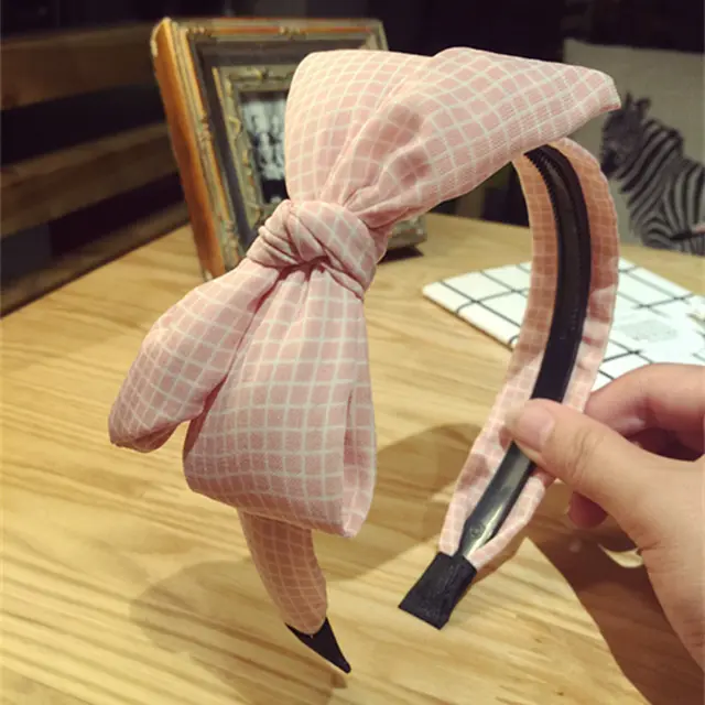 All match Fabric Plaid Big Bow With Teeth Headband 6 Style - Shop at LoveMi