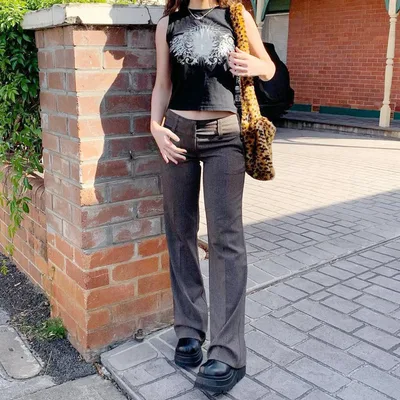 Fashion Women's Low Waist Micro Flared Casual Pants Women Red - Shop at LoveMi