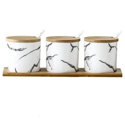 Three Piece Ceramic Seasoning Jar With Lid Marbling - Shop at LoveMi