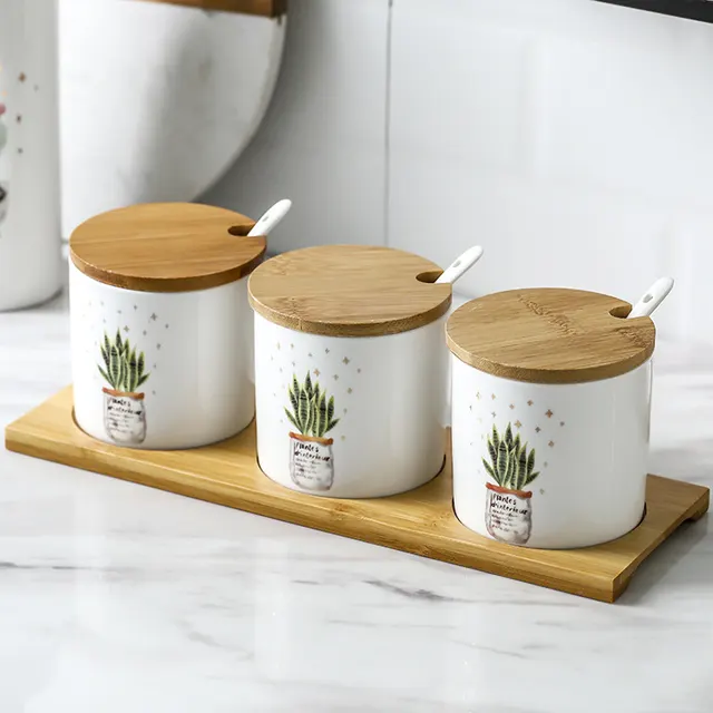 Three Piece Ceramic Seasoning Jar With Lid Tiger Tail Orchid - Shop at LoveMi