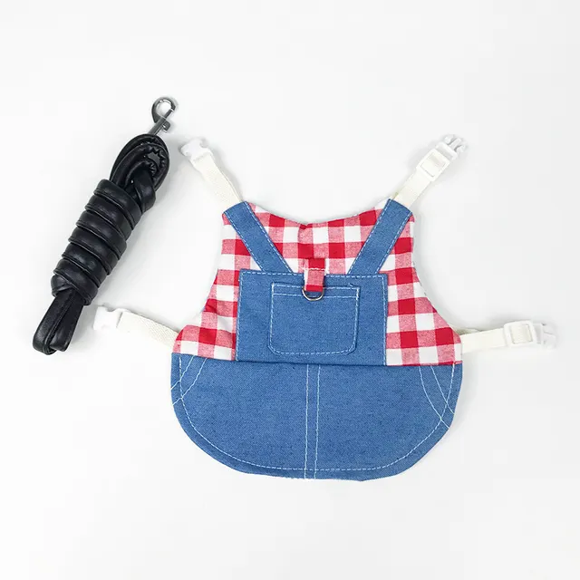 Pet Rabbit Clothes Denim Jacket Coat Small Animal Harness Leash Vest Bag Rose Red - Shop at LoveMi