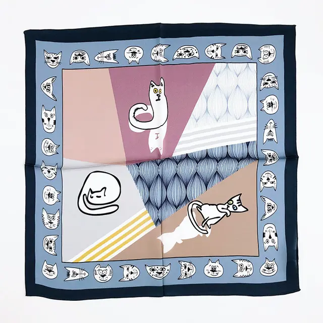 Female Silk Silk Small Square Scarf Cute Cat - Shop at LoveMi