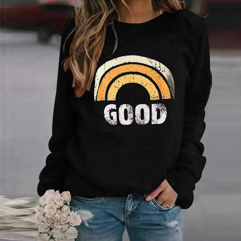 Women's Sweatshirt Round Neck Casual Loose Pullover Top Printed Long Sleeve T shirt 5 Style - Shop at LoveMi