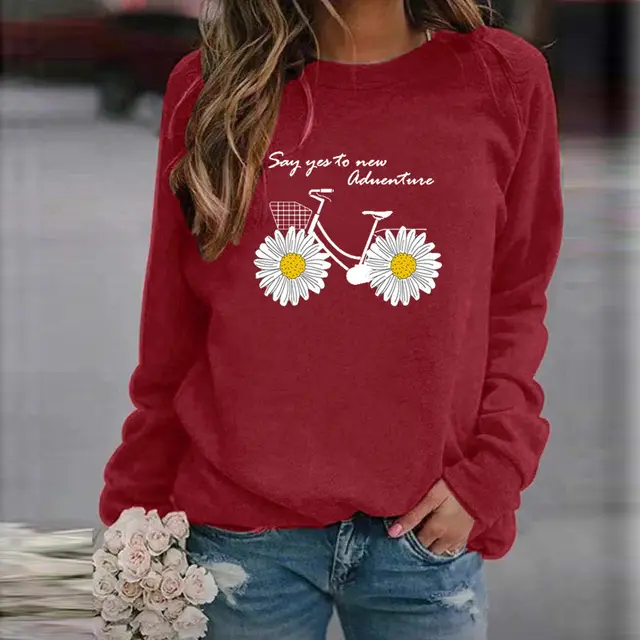 Women's Sweatshirt Round Neck Casual Loose Pullover Top Printed Long Sleeve T shirt 15 Style - Shop at LoveMi