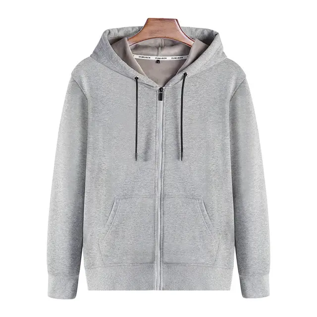 Zipper Hoodie Solid Color Plus Fleece Sweatshirt Grey - Shop at LoveMi
