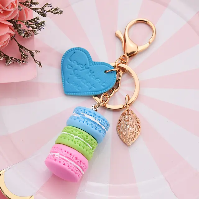 Women Cake Key Chain Fashion Cute French Pastries Keychain Bag Charm Blue - Shop at LoveMi