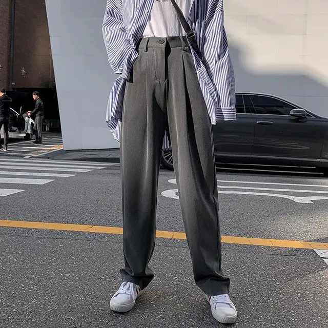 Wide Leg Pants Women's High Waist Drape Black Slim Straight Gray Mopping Casual Trousers Drape Grey - Shop at LoveMi