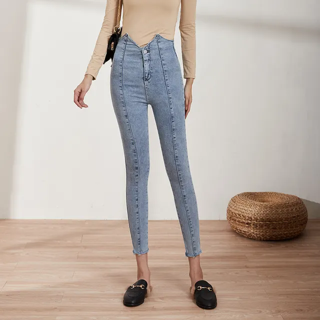 Korean Style High Waist Stretch Slim Jeans Women Light Blue - Shop at LoveMi