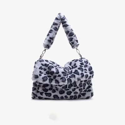 Cute Color Plush Diagonal Shoulder Bag Female Leopard Print Color Bag Blue - Shop at LoveMi