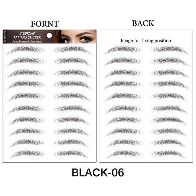 Water based Hair liked Authentic Eyebrow Tattoo Sticker Waterproof Cosmetics Long Lasting Makeup False Eyebrows Stickers Black06 - Shop at LoveMi