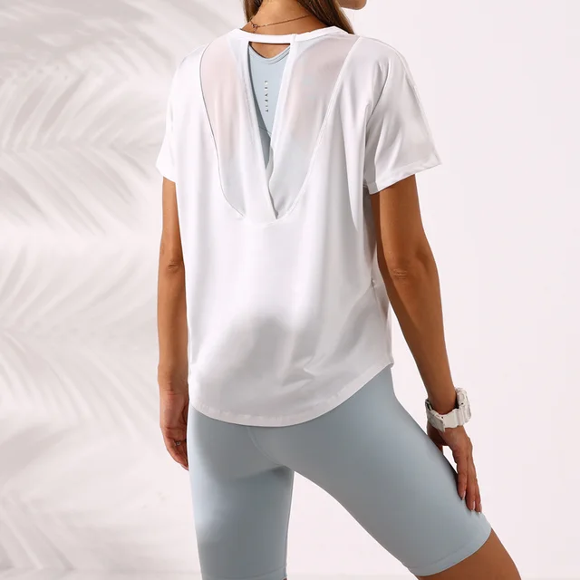 Summer New Hollow Mesh Back Yoga Wear White - Shop at LoveMi