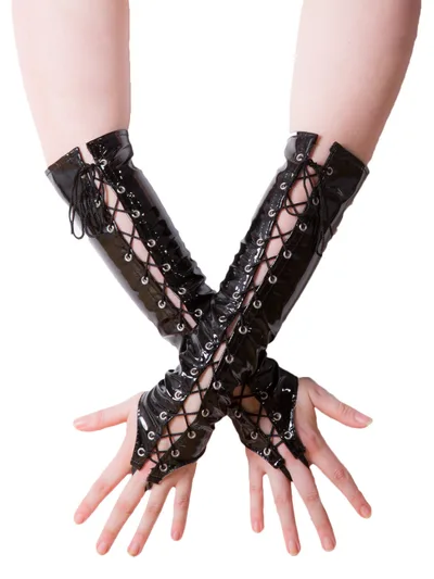 Faux Leather Long Sexy Gloves Black - Shop at LoveMi